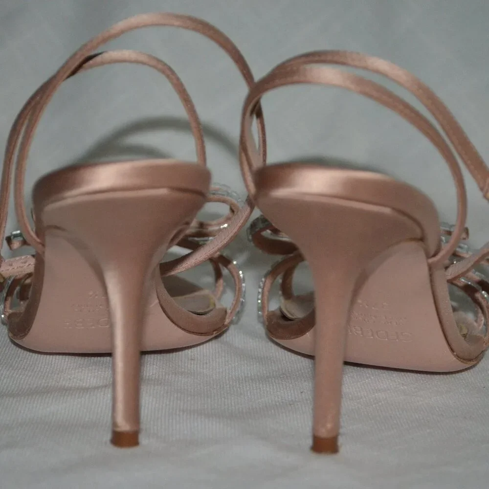 Sz 37.5  Gedebe Cecile Satin Nude Rhinestone Bow Detail 3.5